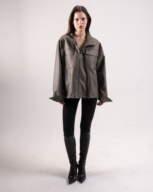 Taupe leather jacket