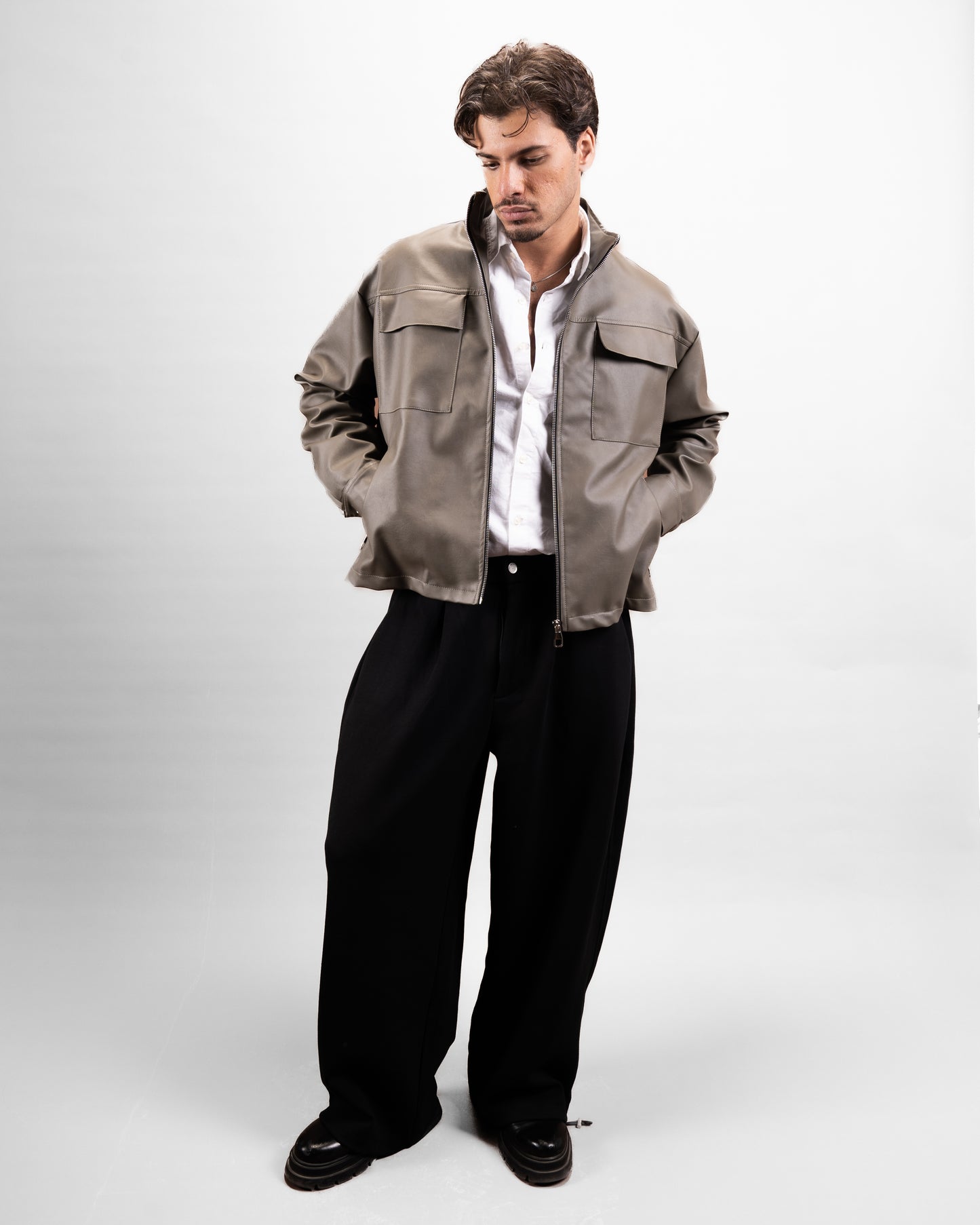 Taupe leather jacket