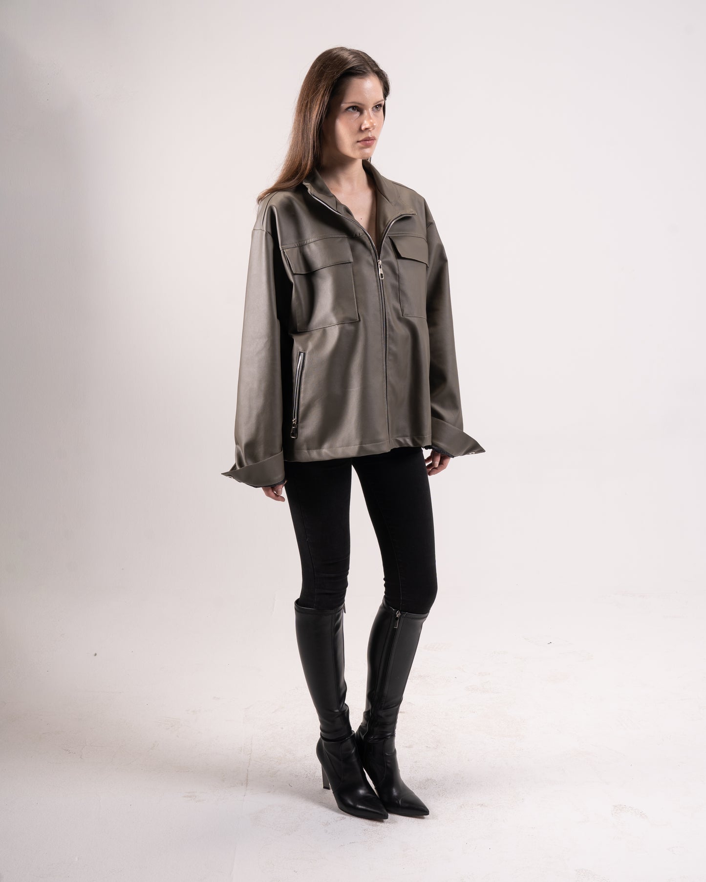 Taupe leather jacket