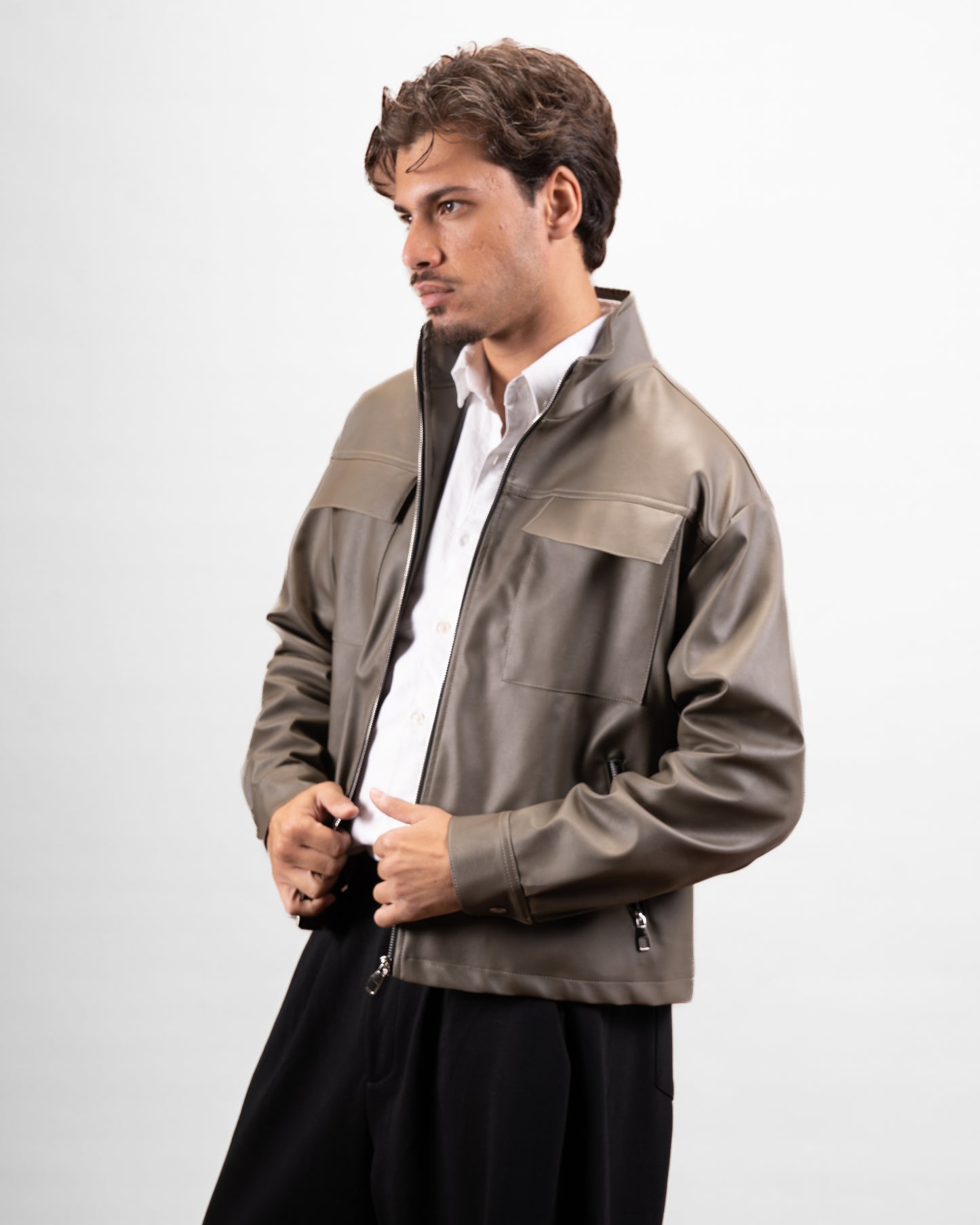 Taupe leather jacket