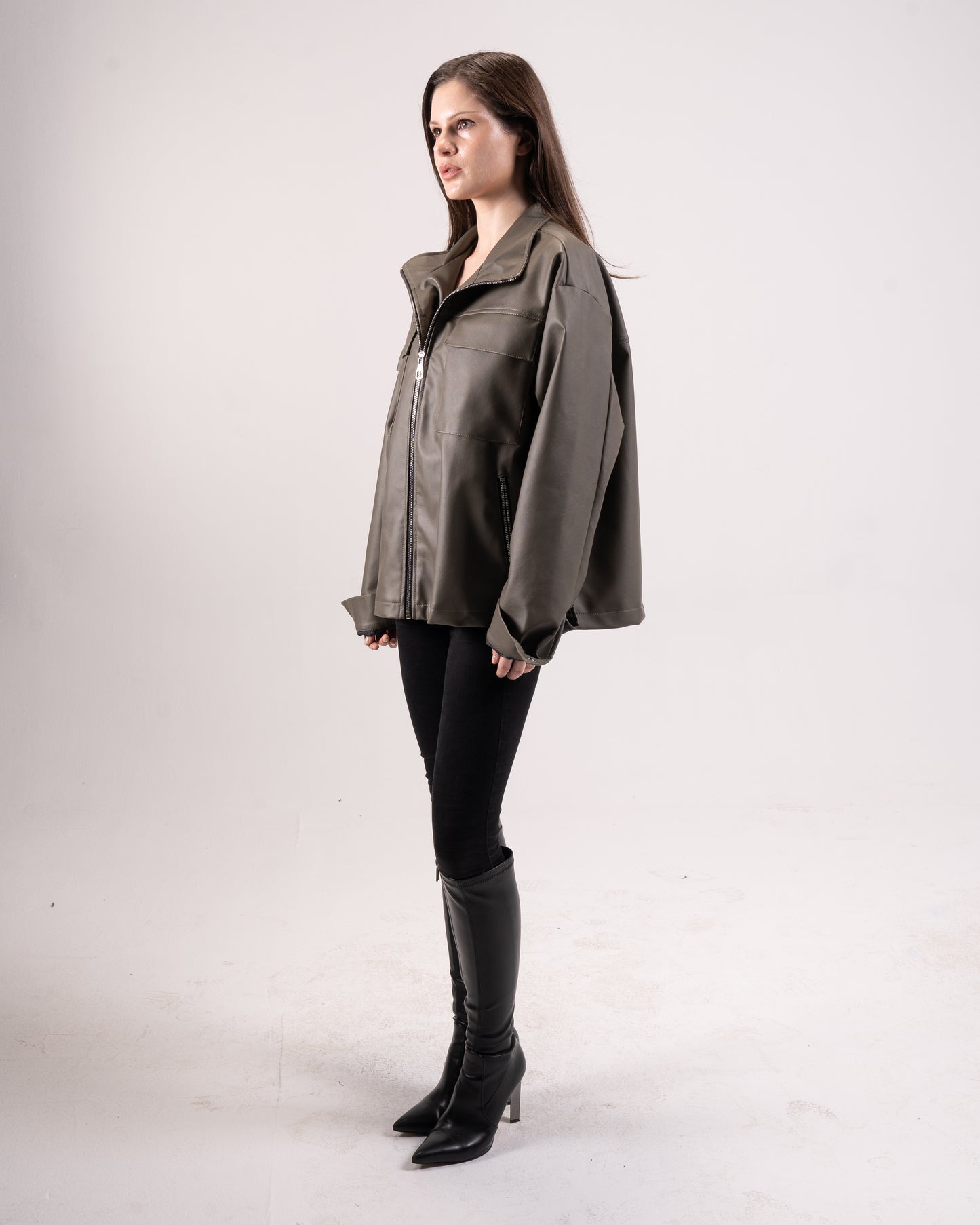 Taupe leather jacket