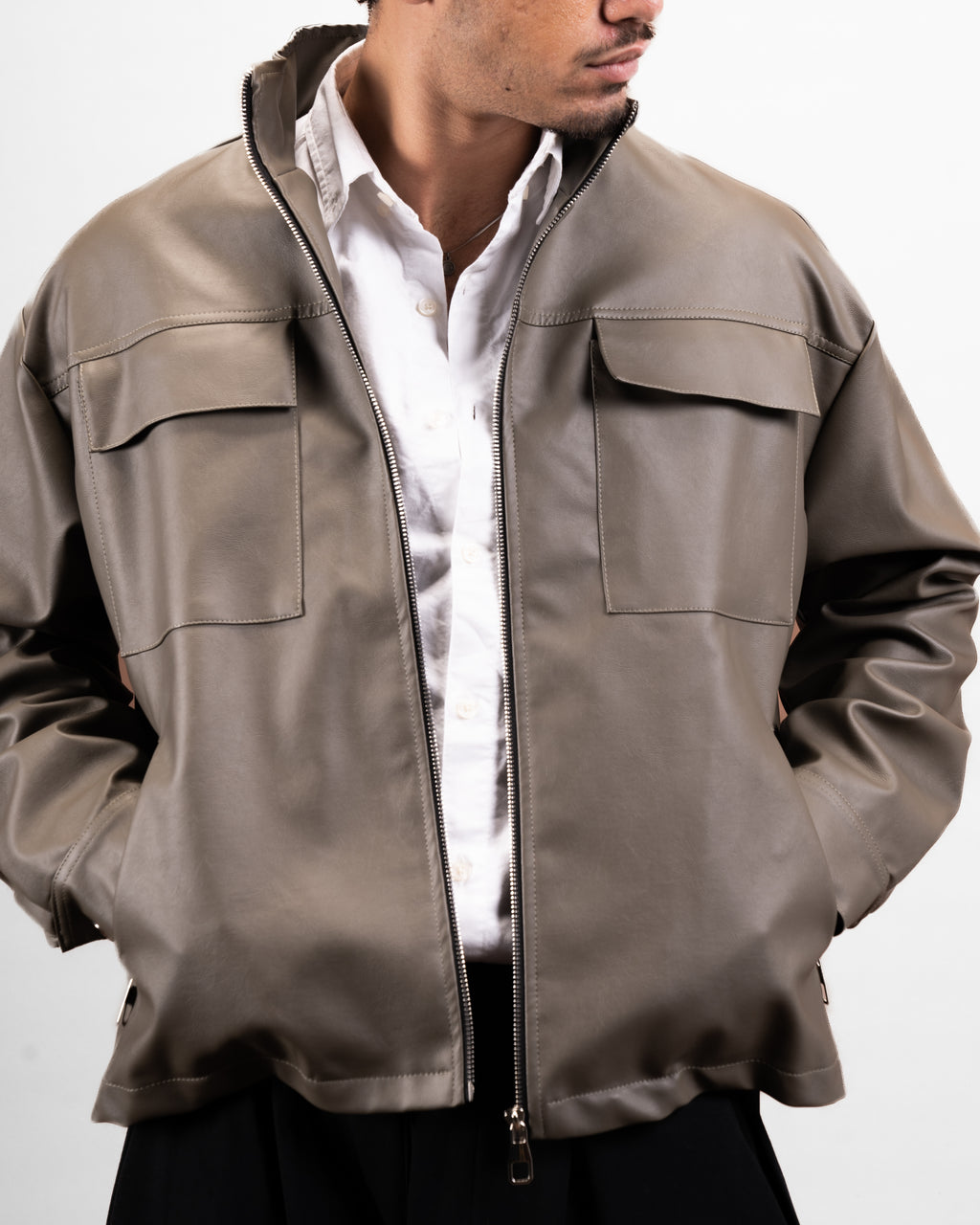 Taupe leather jacket