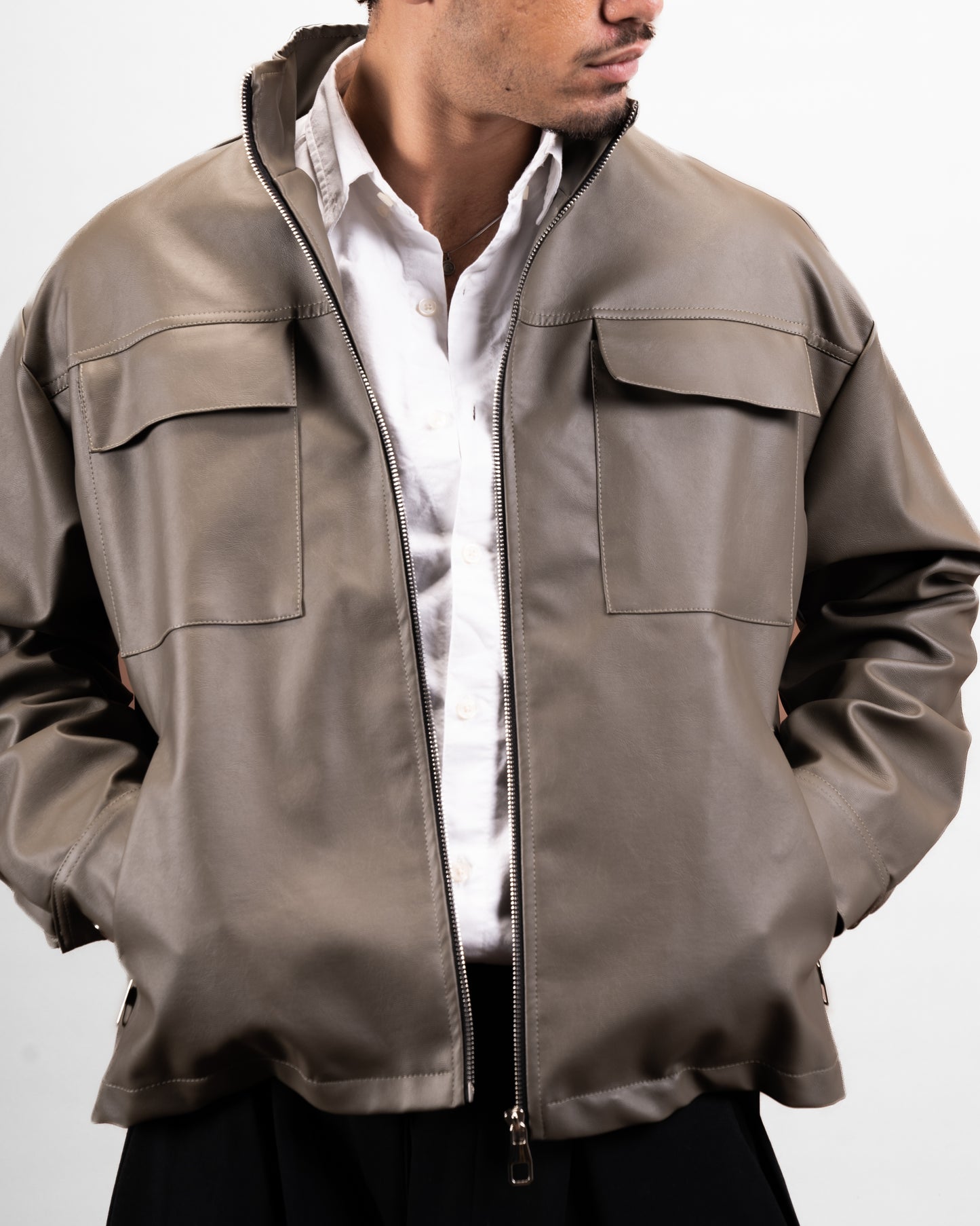 Taupe leather jacket