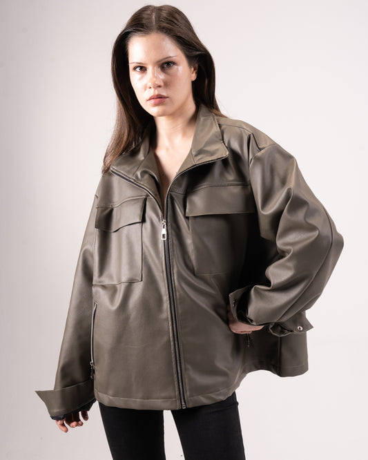 Taupe leather jacket