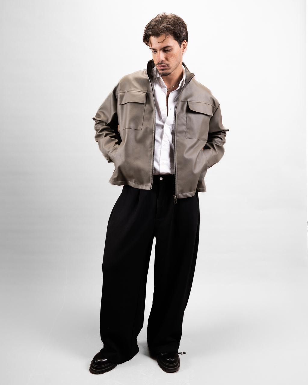Taupe leather jacket