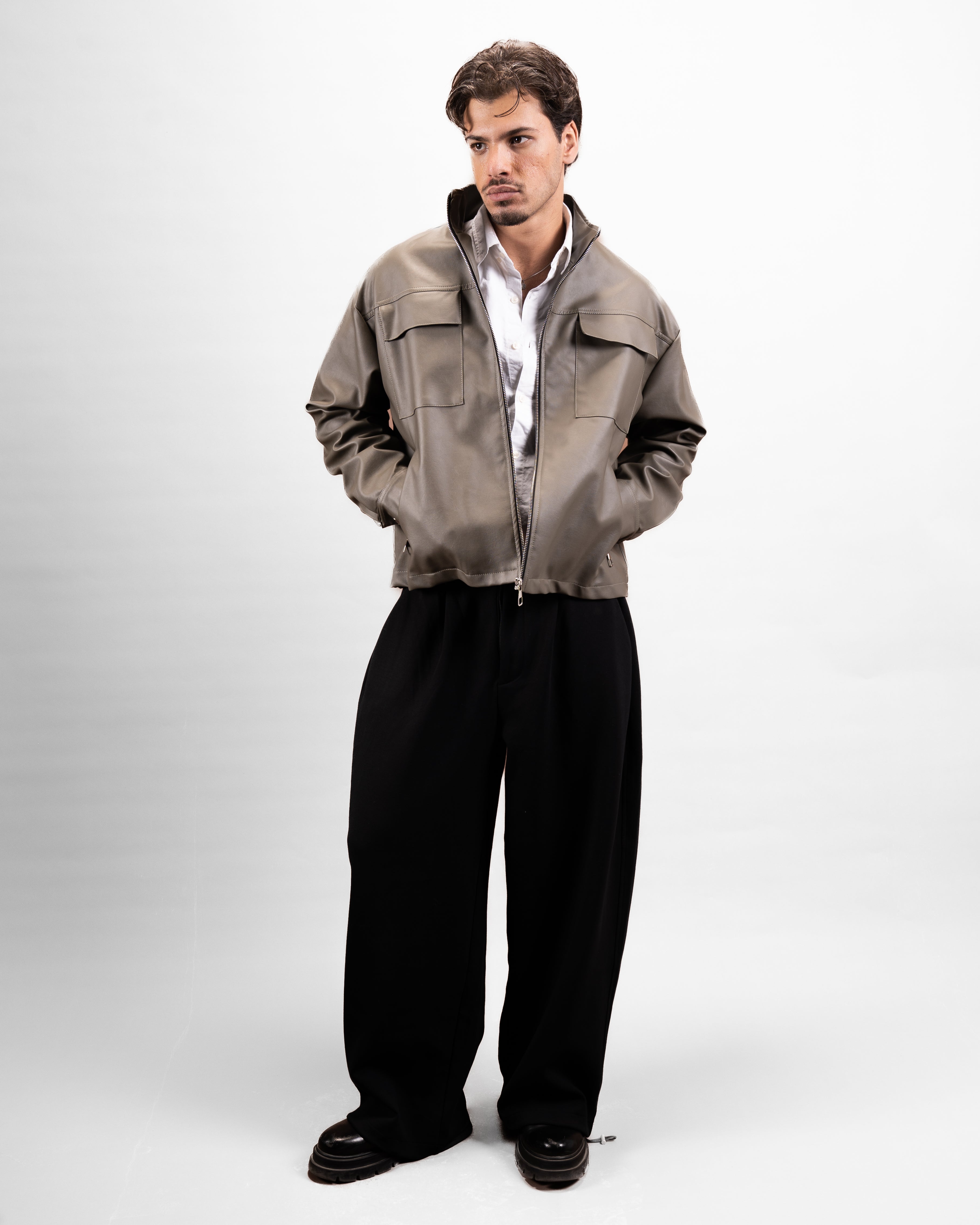 Taupe leather jacket