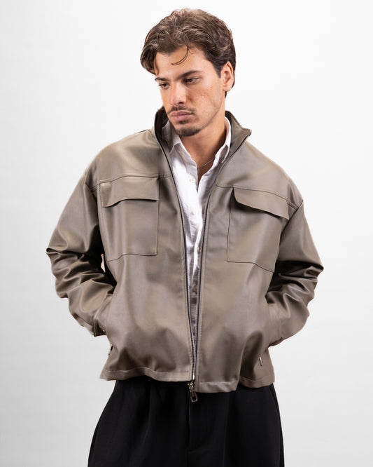 Taupe leather jacket